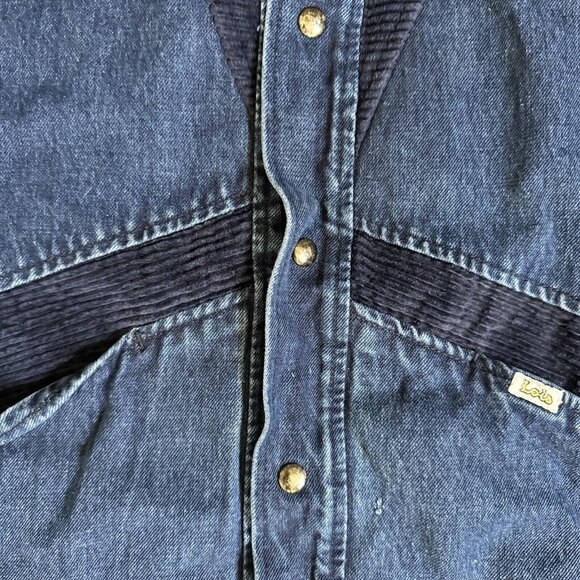 Vtg Lois Jean Vest Mens XL Blue Trucker Denim Corduroy Western Biker Snap Button - Picture 3 of 9